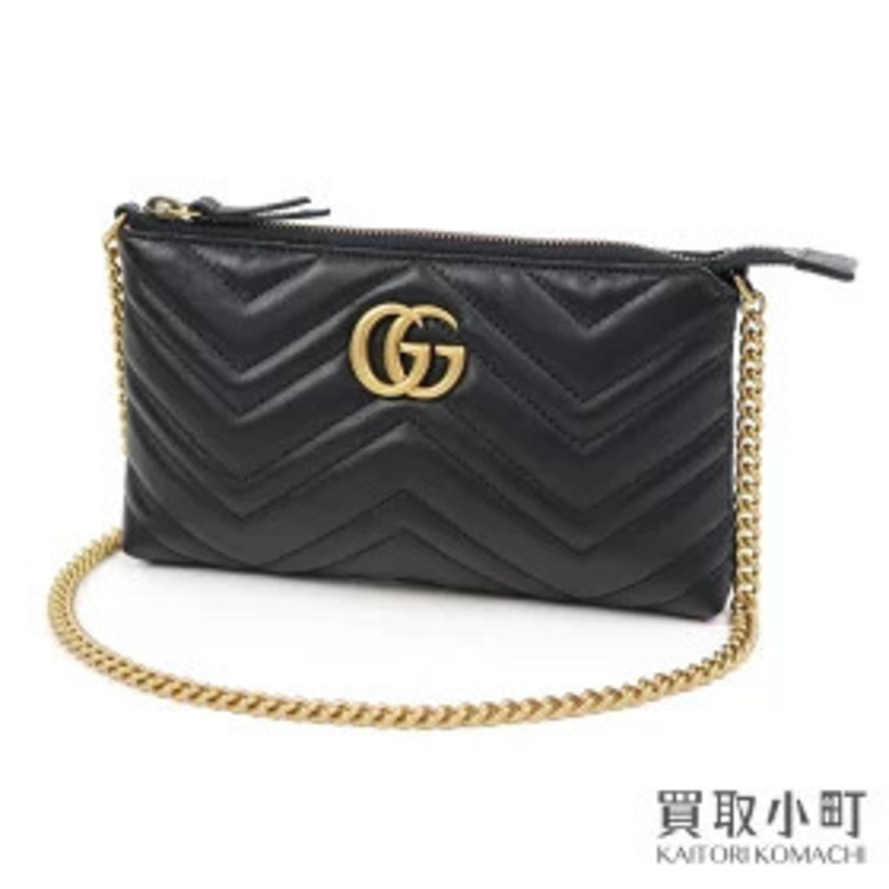 Gucci GG Marmont Quilted Bag Black Calfskin Chain Wallet Shoulder Crossbody